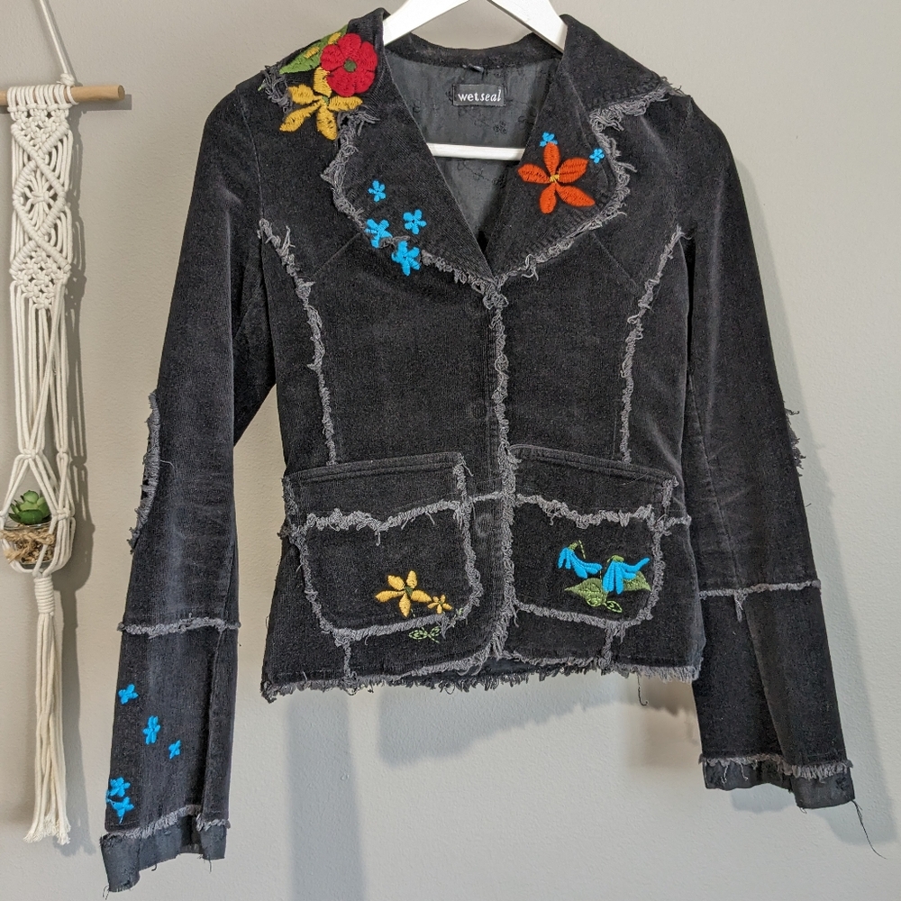 Vintage Y2K 90's Corduroy Perfection with Hippie Flower Embroidery XS